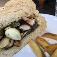Soft pillowy bread, perfectly oily garlicky oniony mushrooms  at Reform Kafe in Chiang Mai