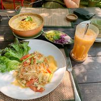 Khao soi, papaya salad, Thai tea at Reform Kafe in Chiang Mai