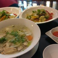 Wok stir-fried vegetables and rice noodles at May Quan Chay in Nha Trang