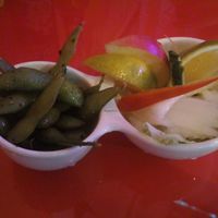 Mini salad and green soy beans at Jing Chuan Vegetarian Beer Bar in Taipei