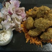 Vegetarian nuggets (mock meat) great sauces at Luna Rossa in Panglao