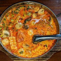 Tom Kha with just mushrooms, tomatoes, broccoli & fried tofu at KaTi in Portland