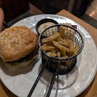 Veggieman burger without cheese at Kokkos Cafe Bistro in Diani