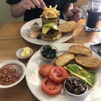 Breakfast and veggie burger. (Came with butter but can be without)  at Kokkos Cafe Bistro in Diani