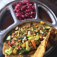Vegan omelette 🌱 with tamarind chutney and beetroot salad   at Depth N Green in Mysore