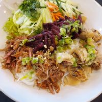 Vermicelli bowl with mock meat, pork floss, spring roll. Pork floss might have ham (contains eggs) mixed in.  at Dai Bi Chay in Mississauga