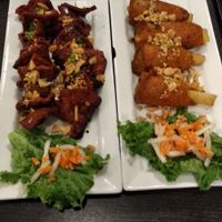 Beef skewers and shrimp on sugar cane at Dai Bi Chay in Mississauga