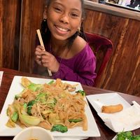 My beautiful baby with veggie rice noodles at Pho Kim Long in San Antonio