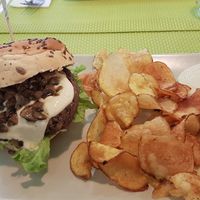 mushroom burger with 'fries' at Vegana Burgers - Cais do Sodre in Lisbon