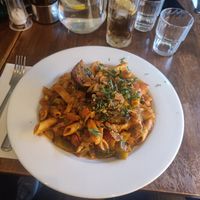 Pasta with garlic bread on top at Granvilles in Macroom