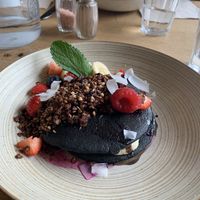 Charcoal pancakes! at O'YO - Brabantdam in Ghent