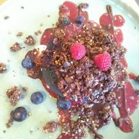 With raspberry and chocolatesauce at O'YO - Brabantdam in Ghent