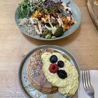 Pancake stack with mango chia pudding   at O'YO - Brabantdam in Ghent