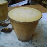 Golden almond latte with turmeric and ginger cardamom syrup at O'YO - Brabantdam in Ghent