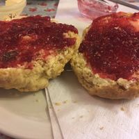 Vegan sultana scone with vegan spread & jam at Goathland Tea Room & Gifts in Whitby