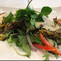 quinoa and chickpea patties on a bed of salad at Ballarat Wholefoods Cafe in Ballarat