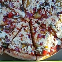 vegan pizza with daiya cheese and grilled veggies at Panago Pizza in Regina