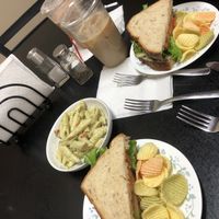 Chickpea salad sandwich & pasta salad!! SO YUM!  at The Black Crow Cafe in Elkhart