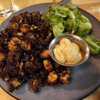 The brussel sprouts, the sauce on side is NOT vegan at Roots in Rutland