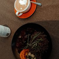 Beet carpacchio with quinoa and coconut milk cappuccino at Kuusk Hernesto in Tallinn