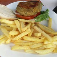 Vegan burger at Cafe Bonjour in Lanzarote