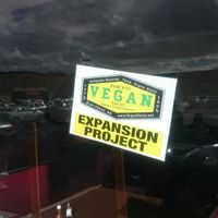stickers on the window at Pancho's Vegan Cantina in Las Vegas