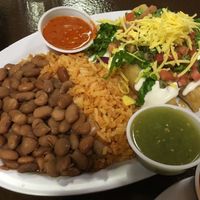 Tacos dorados with rice & beans at Pancho's Vegan Cantina in Las Vegas