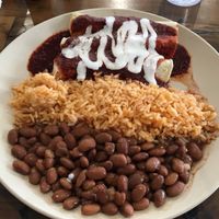Red enchiladas sans cheese  at Pancho's Vegan Cantina in Las Vegas