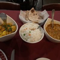 Aloo Jeera, vegan nam, rice, and channa masala.  at Ashoka Indian Cuisine in Miami