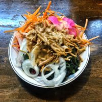 Salad and soya sauce at Shugetsu in Osaka