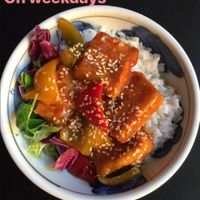 Sweet chilli tofu and rice donburi at Nice N Sleazy - Old Fashioned Street Food in Glasgow