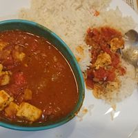 Bland, watery 'tofu curry'  at 1o9 Cafe in Udaipur