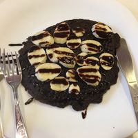 Vegan chocolate and banana pancakes  at 1o9 Cafe in Udaipur