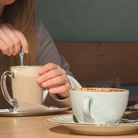 Chai Latte and Cappuccino (both with soy milk) at KaffeeKlatsch in Davos Platz