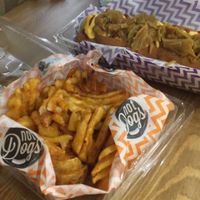 Waffle Fries (with the Original Frank dog in the background) at Not Dogs in Birmingham