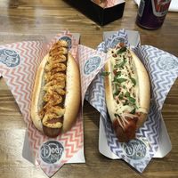 Hummus and pizza dogs. The hummus one weirdly works.  at Not Dogs in Birmingham
