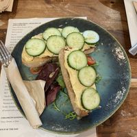 Hummus and cucumber sourdough  at Let's Toast Coffee House in Okehampton