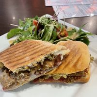 Vegan sausage, stuffing and cranberry sauce panino    at Let's Toast Coffee House in Okehampton