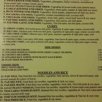 The vegan menu (just ask for it when you are being seated) at Pattaya Thai in Hamilton