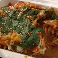 kimchi Fries! looks gross, but tasted soooo good at Burger Box in Tallinn