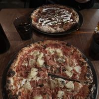 Vegan Margherita (bottom) BBQ chicken (no cheese) (top)  at Red Sparrow Pizza in Collingwood