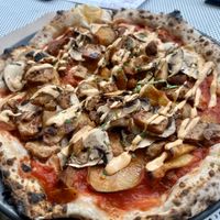 Patatas bravas pizza  at Red Sparrow Pizza in Fitzroy