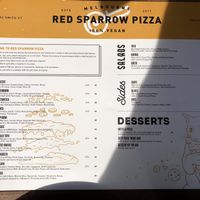 Menu at Red Sparrow Pizza in Collingwood