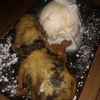 Deep fried ‘mars bar’ with dairy-free ice-cream. Perfect!! at Red Sparrow Pizza in Collingwood