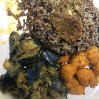 Brown rice, chicken and eggplant   at e Veg 益素食 - NTU in West Singapore