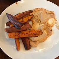 Sweet potatoes with cashew mayo and spicy hummus sauce  at Lila in Sarasota