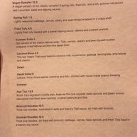 Vegan menu at Khom Fai in Macomb Township