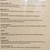 Vegan menu at Khom Fai in Macomb Township