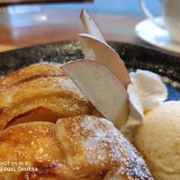 Apple pie with cream & ice cream. A little salt goes a huge way - delicious! at Chamise Cafe and Space in Nagano