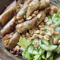 Noodles and spring rolls (comes with peanut sauce)  at Thuc Duong Bao An - Bao An Macrobiotic in Da Nang
